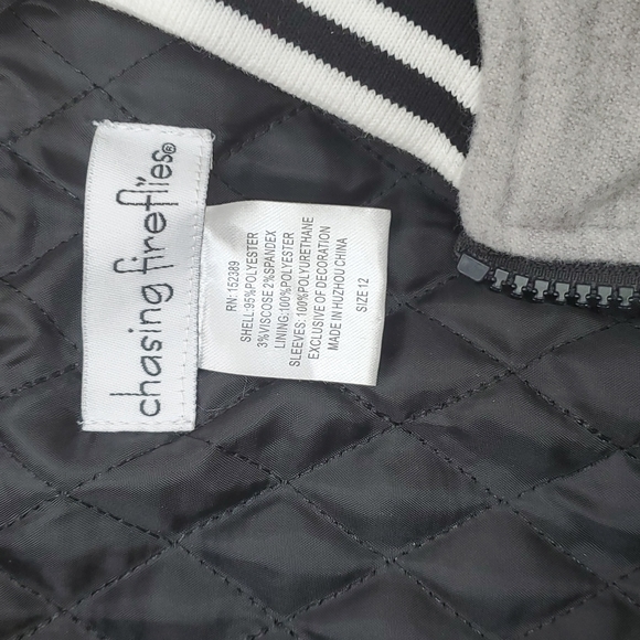 Chasing Fireflies Kids Varsity Jacket - Heather Grey - Size 12 - brand new! - Picture 2 of 3
